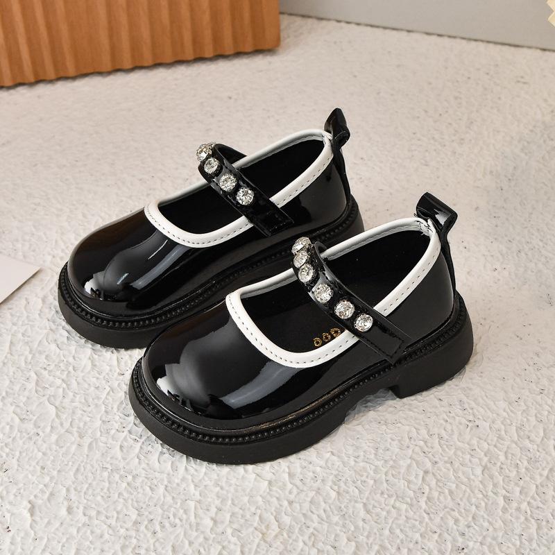 Girls shoes children's real soft leather princess shoes 2025 new girls spring and autumn soft-soled small leather shoes black single shoes