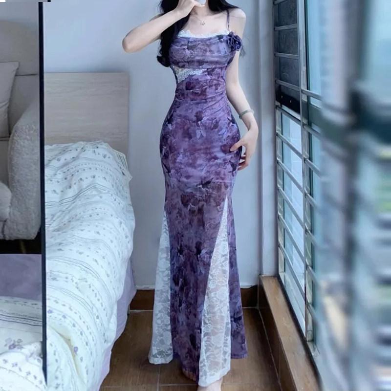 Elegantes Sommer-Spitzen-Patchwork-Fischschwanzkleid - Spaghettiträger, Tailliert, Figurschmeichelndes Design für Damen