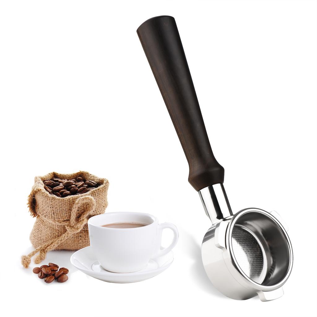 54mm 3 öron Rostfritt stål Bottenlöst Naken Portafilter Trä Kaffehandtag Kopp Filterkorg