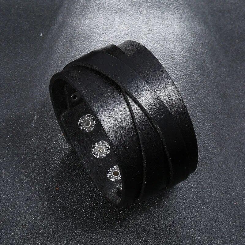 Fashion Black Brown Color Leather Men Bracelets Bangles Punk Vintage Couple Bangles For Men Jewelry Gift