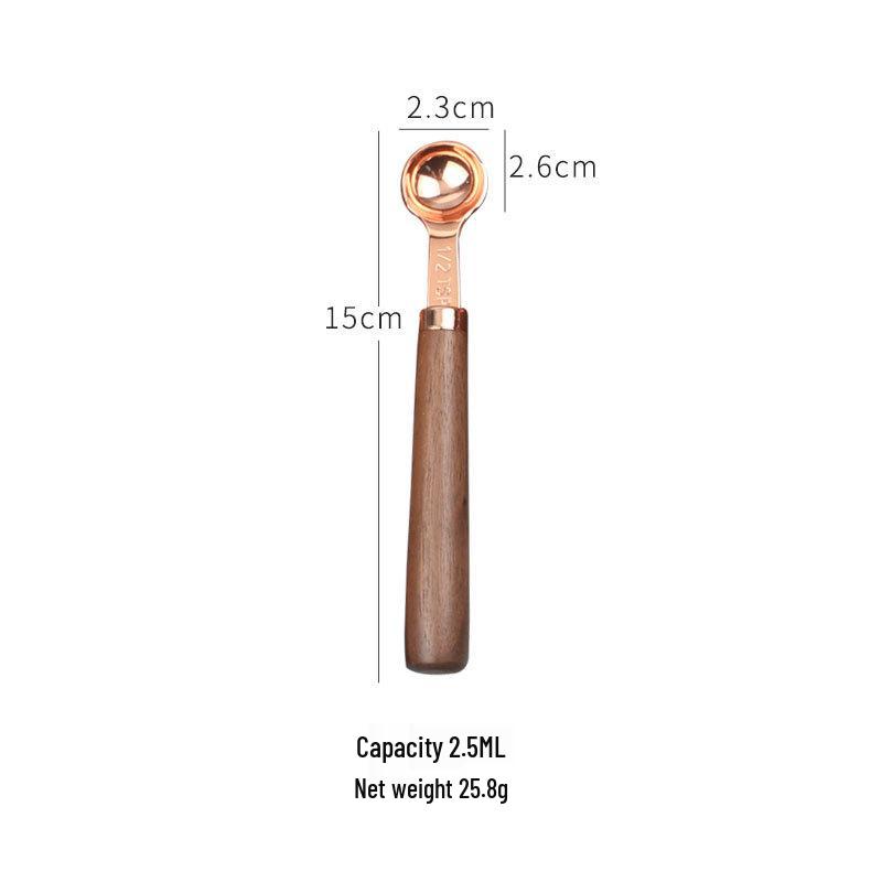 Rose Gold & Wood Handle Stainless Steel Measuring Spoons & Cups Set - 8 Pieces