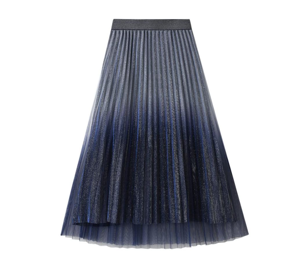 MOE2HUO Gradient Chiffon and Tulle Shiny Long with Elastic Elegant and Perfect for Everyday or Commuting Free Women's Skirt, Skirt, High-Waisted