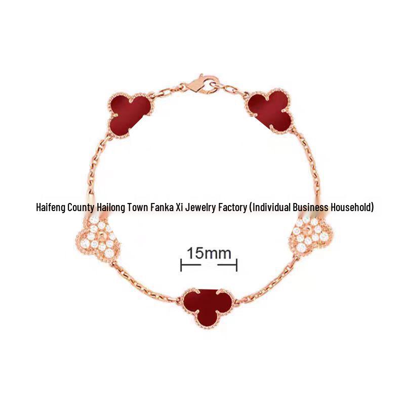 Bransoletka V Gold z Różowego Złota 18K z Koniczyną na Szczęście, Fioletowym Chalcedonem i Czerwonym Agatem dla Kobiet