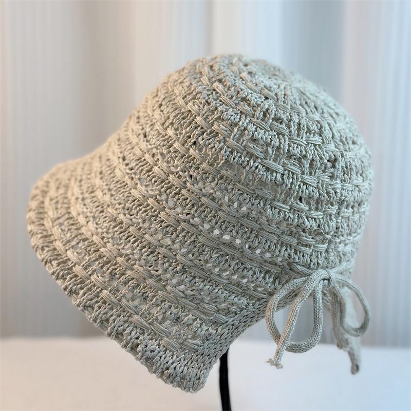 

Шапка-панама с бантом и разрезом сзади, дышащая шапка, женская новая весенне-летняя вязаная шапка-панама ONE SIZE бежевый