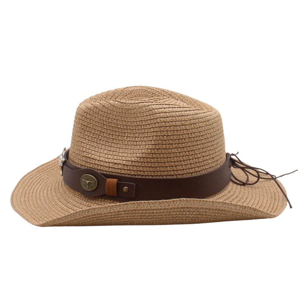 Summer Western Cowboy Hat Wide Brim Beach Panama Hat Casual Straw Cap
