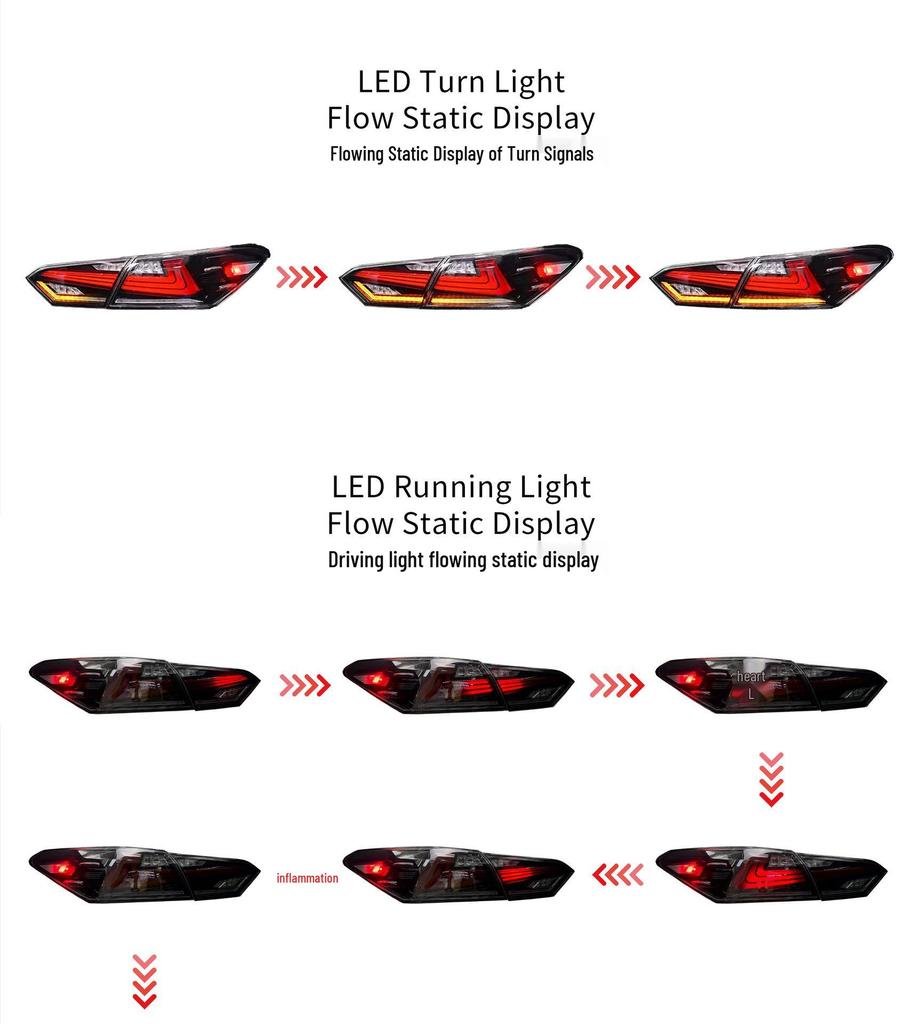 RGB LED Taillight Assembly for 18-23 Camry: Includes Daytime Running, Brake, and Turn Signal Lights