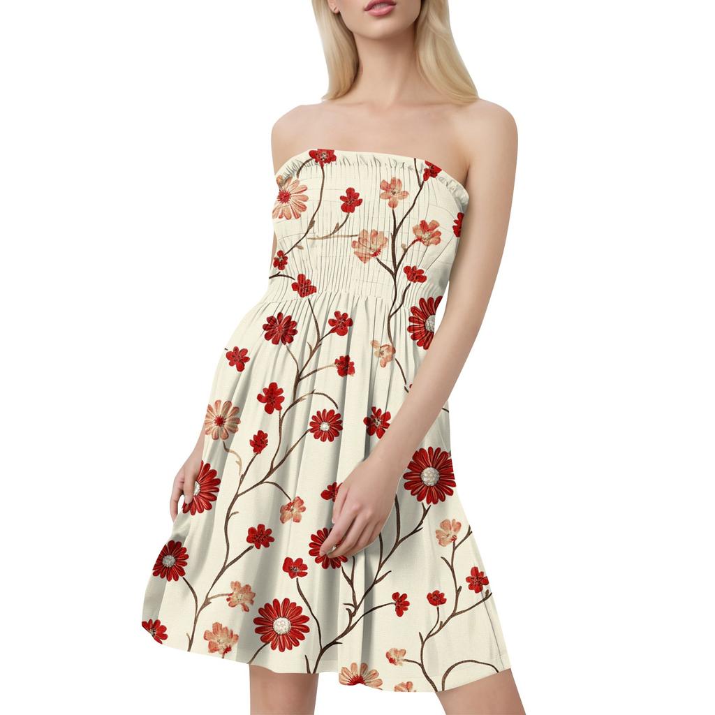 Damen Sommerkleider Mode Damen Casual Bandeau Blumendruck Ärmelloses Kleid