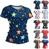 Damenmode Rundhals Unabhängigkeitstag Druck Kurzarm Locker Rundhals T-Shirt Top