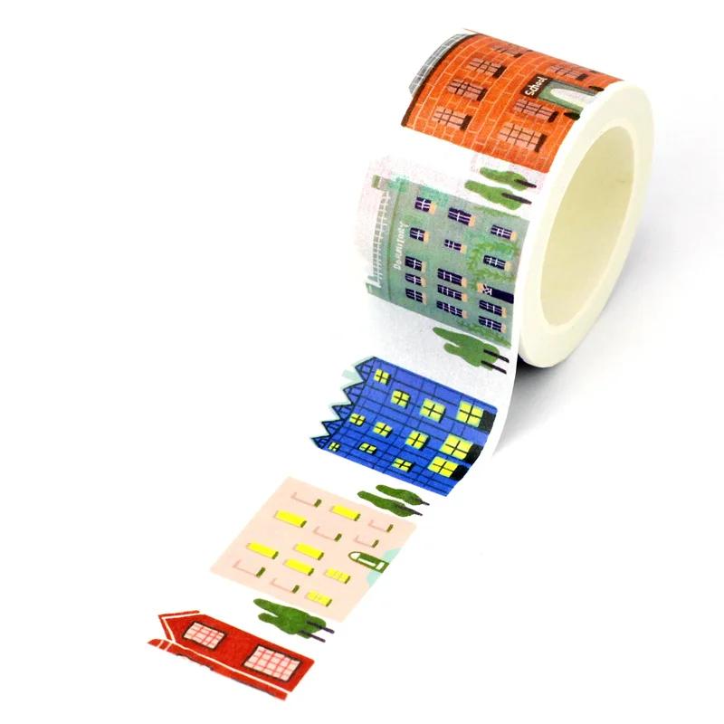 NEW 1X 10M Decor Christmas Houses Washi Tape Set for Scrapbooking Adhesive Masking Tape Cute Journaling Kawaii Papelaria