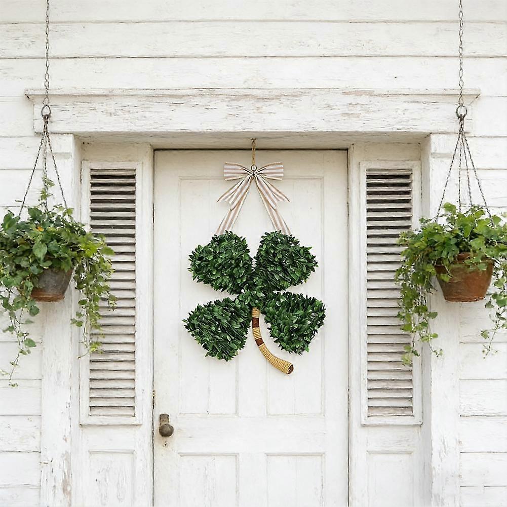 St Patricks Day Wreath Four Leaf Clover Door Hanger for Home Decor Gift
