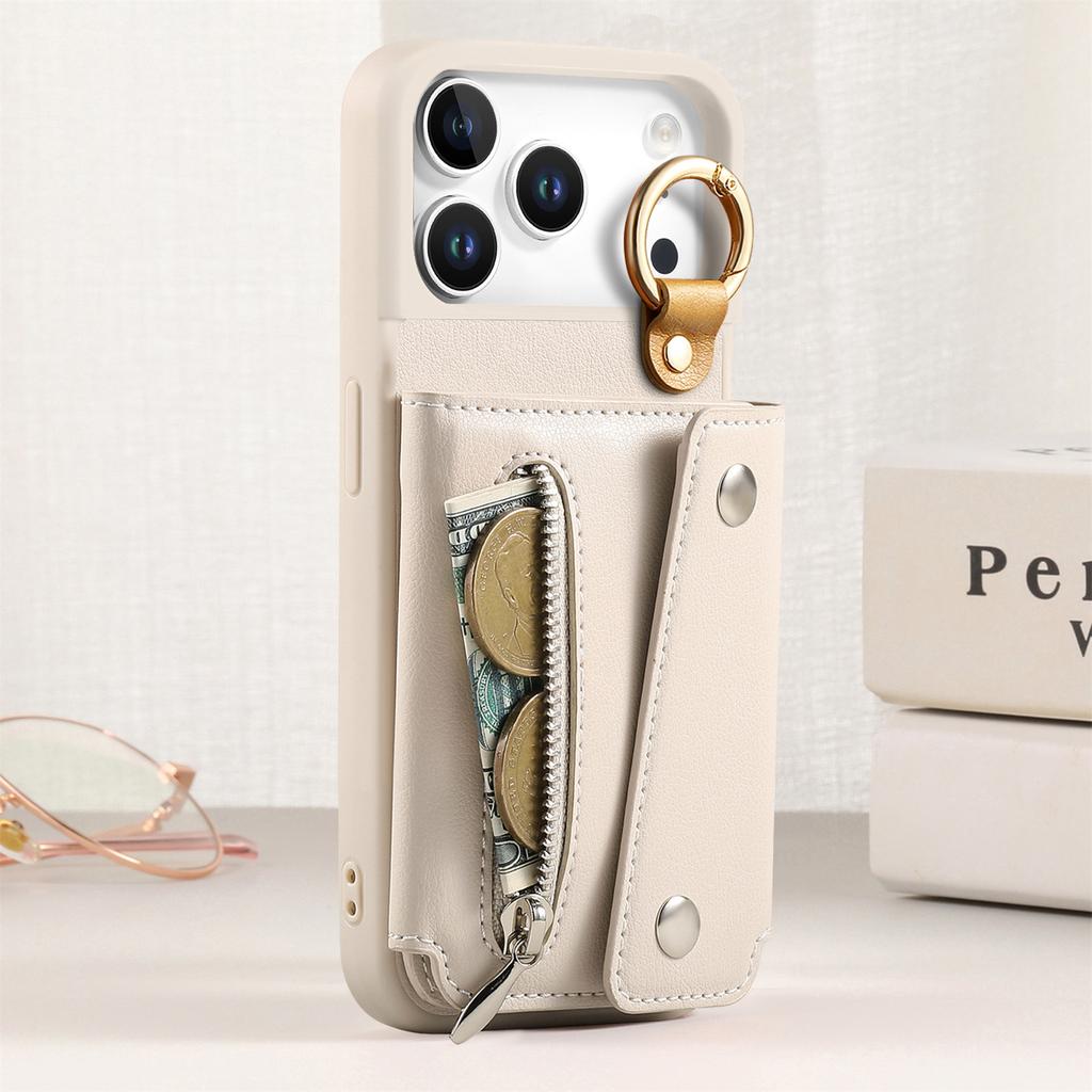 Zipper Cards Solt Leather Wallet Phone Case for IPhone Air 17 Pro Max 16 Plus 15 14 13 12 11 Pro Ring Holder Protective Cover