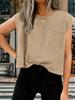 Women's Cap Sleeve Crop Tank Top Crew Neck Loose Fit Basic Vest with Pockets