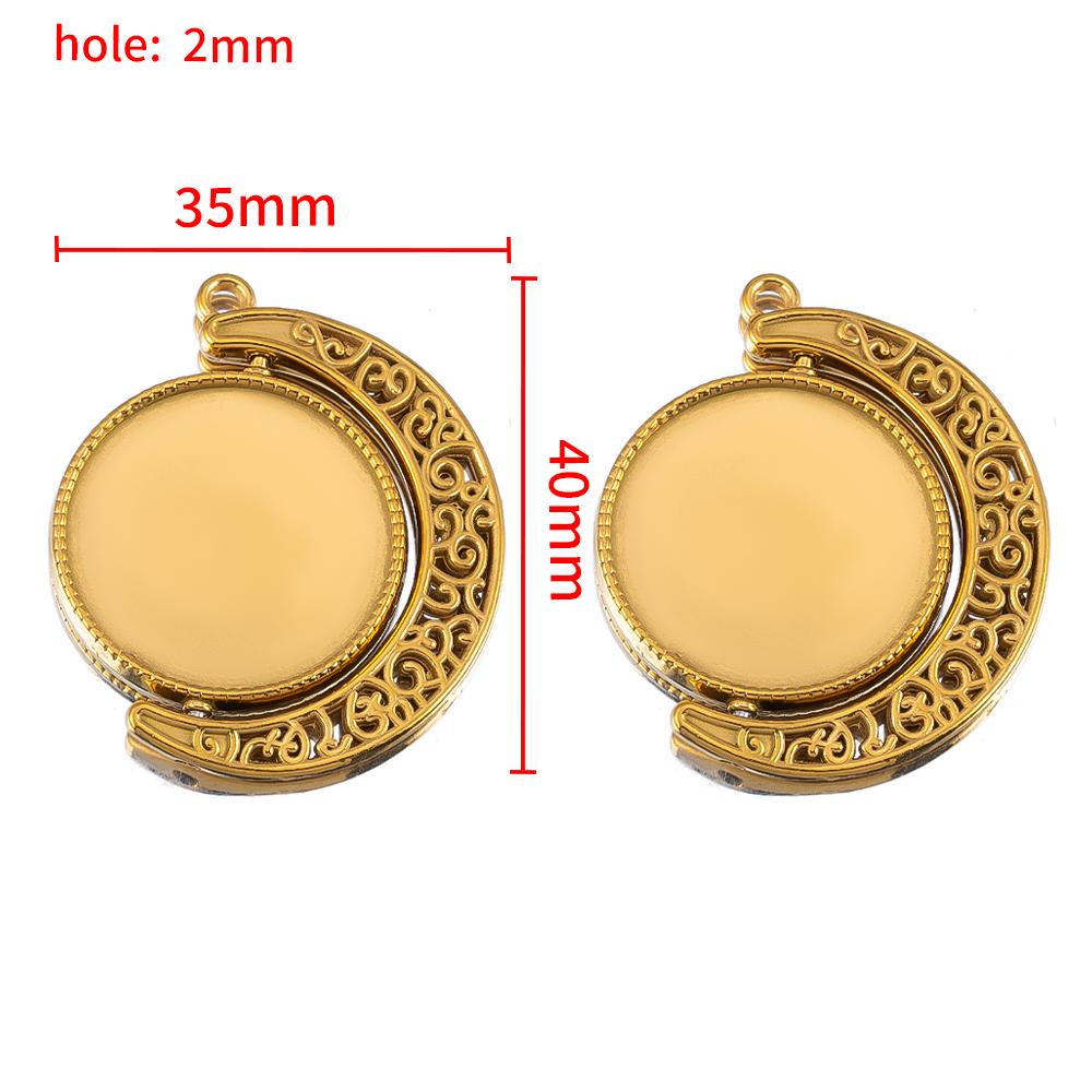 2pcs Stainless Steel Retro Heart Round Charms Blank Tray Base Gold Plated Cabochon Cameo Base Tray Bezel Pendant Jewelry Finding