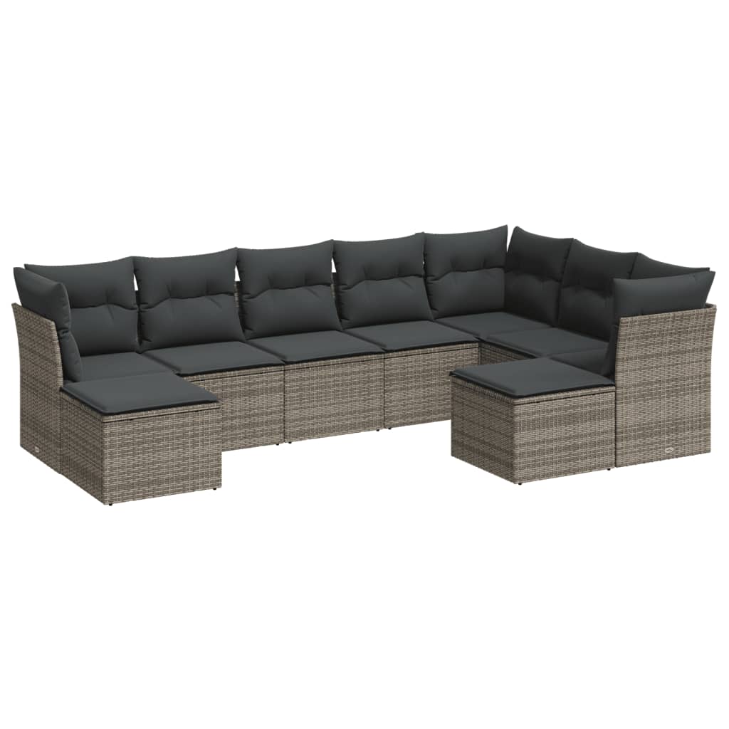Vidaxl 9-Cz. Garden Furniture Set With Cushions, Grey, Poly Rattan