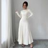 2025 Women’s Elegant Long Sleeve Pleated Knit Dress for Spring/Autumn