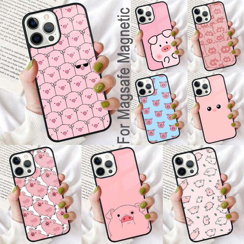 Cartoon Pig Piggy Soft Phone Case for iPhone 17 Air 16e Pro Max 15 Pro 13 14 Plus 11 12 MagSafe Magnetic Coque
