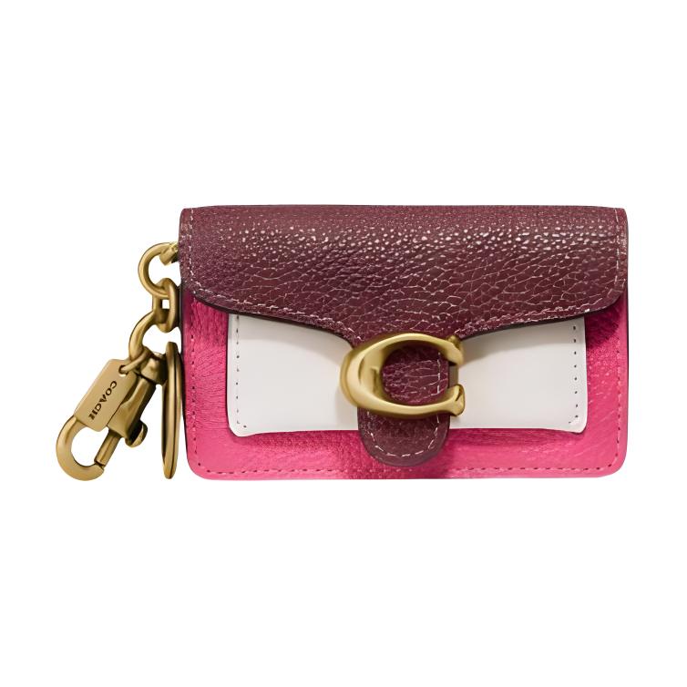 New COACH Tabby Cow Leather Card Holder, Coin Purse Women's Burgundy & Pink & White 1614-B4QYU