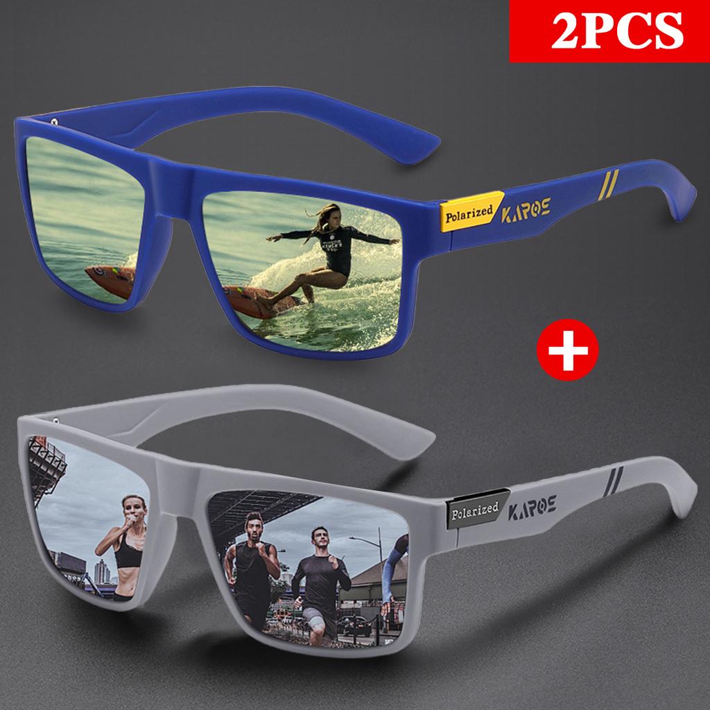 KAROS 2PCS Retro Square Sports Sun Glasses Lightweight UV400 for Fishing and Driving Unisex Vintage Outdoor Eyewear