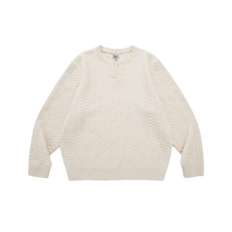 

Unisex Retro Cable Knit Henley Sweater - Cozy, Loose-Fit Pullover XL абрикосовий