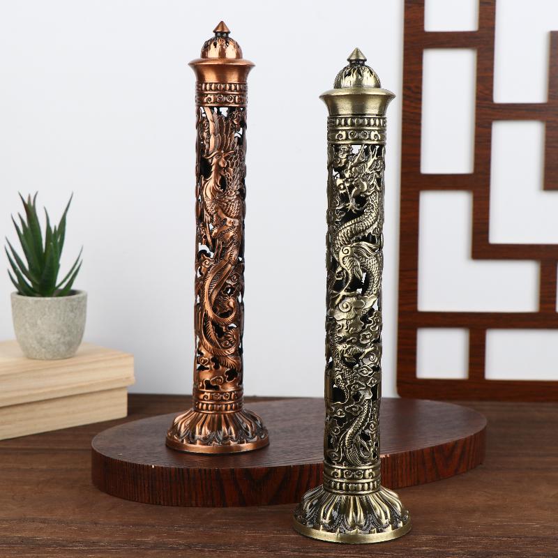 Retro vertikální kadidlo, Buddha, srdce, sútra, drak, fénix, sloup, kovová vonná tyčinka, domácí kancelář, obřadní dekorace