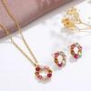 3pcs  Necklace Earrings Set Ladies Celebrity Simple Fashion Style Exquisite Stained Glass Diamond Circle Shape Jewelry