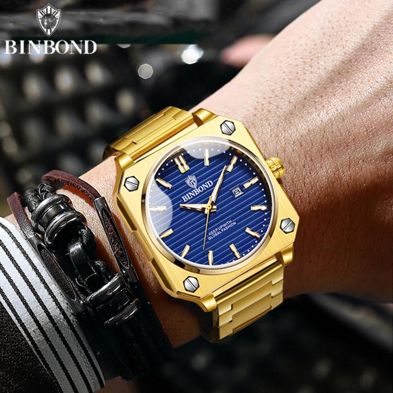 Mode Quadratische Business Herren Quarzuhren Wasserdicht Leuchtend Kalender Luxus Edelstahl Armband Armbanduhren Herren Geschenke