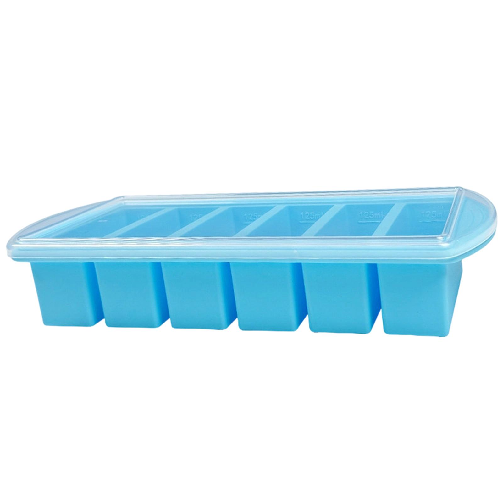 Covered Silicone Ices Cubes Tray For Freezing Storage Box Ices Block Mold синий