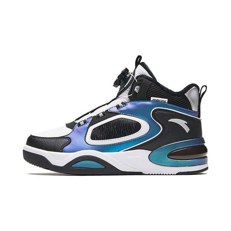 Anta Kids Warm Fleece Shock Absorbing Wear Resistant Low Top Basketball Shoes Kids Sneaker Black White Blue 312346928-2
