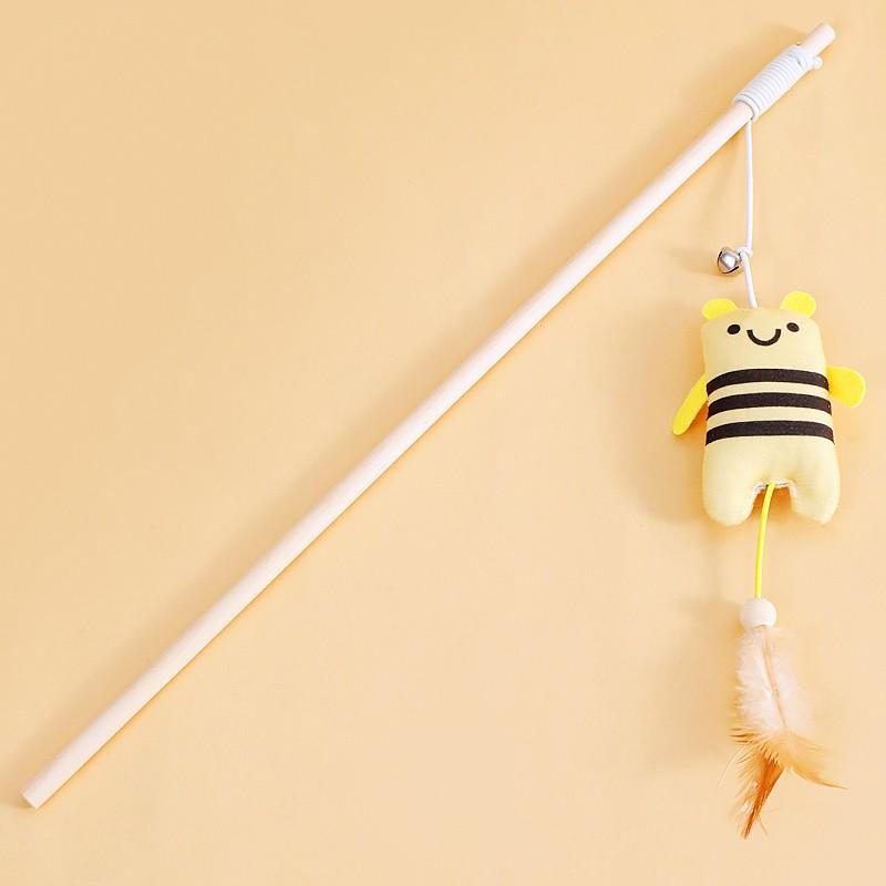 Cat Toys Feather Cats Stick Wooden Handle Sticks Cat Toy with Bell Scratch Resistant Feather Toys for Cats Teasing Pet Products