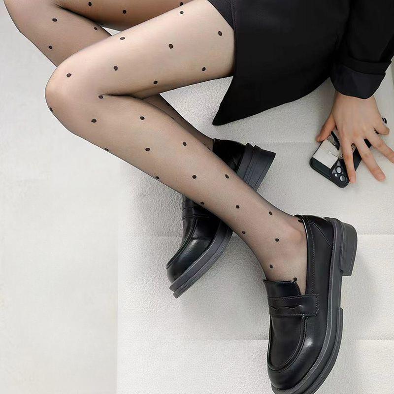 Calze Nere Calze Sexy Cuore d'Amore Stile Mi Collant a Pois Estate Effetto Nudo Seta Nera Stile Jk Ultrasottile