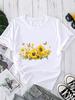 (Asian Size) Flower Watercolor Cute Short Sleeve T-shirts Print O-neck Fashion Female Casual Women's Top T Clothing Graphic Tee