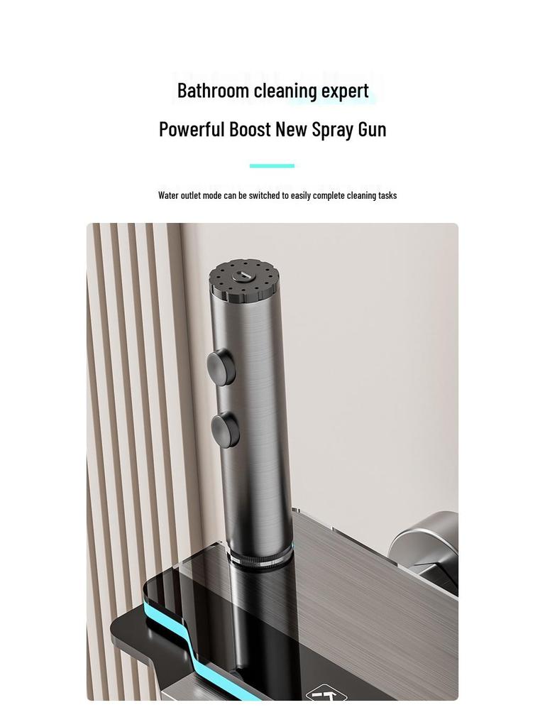 Gray Atmosphere Lighting All-Copper Shower Set with Thermostatic Digital Display and Pressurized Rain Shower Head