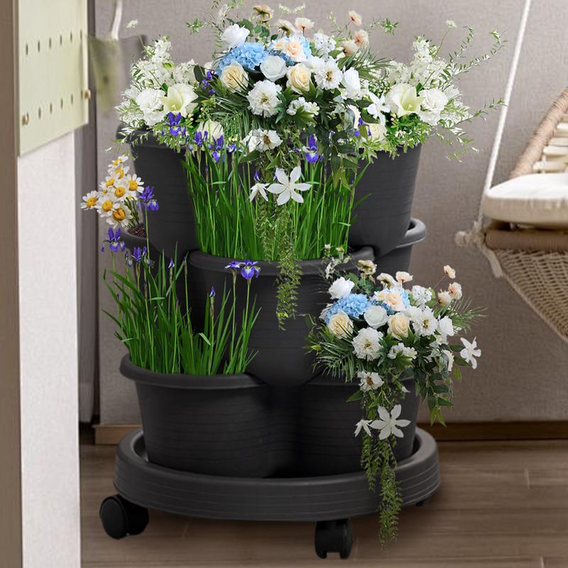 Strawberry Planter Strawberry Vertical Stackable Tower Pot Gardening Planter With Removable Wheels For Succulents Flowers
