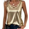 Women Gold Metallic V Neck Criss Cross Sleeveless Casual Tank Top