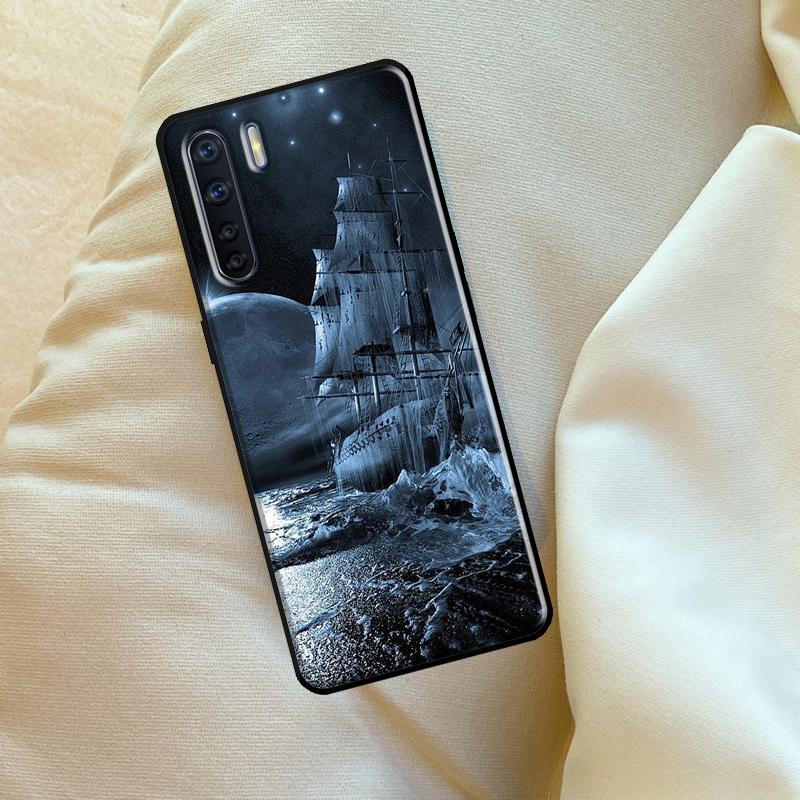 Sailing Pirate Ship Boat Case For Oppo A96 A76 A16 A18 A38 A58 A78 A98 A74 A94 A54 A80 A60 A40 A15 A17 A57 A5 A6 Pro