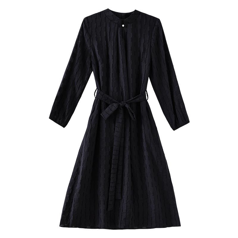 

2026 Jacquard Chiffon Qipao: L-Neck, Tie-Waist, Long Sleeve Mid-Length Dress for Spring/Autumn, Middle-Aged Women. 3XL (suitable for 130-145 jin) чёрный