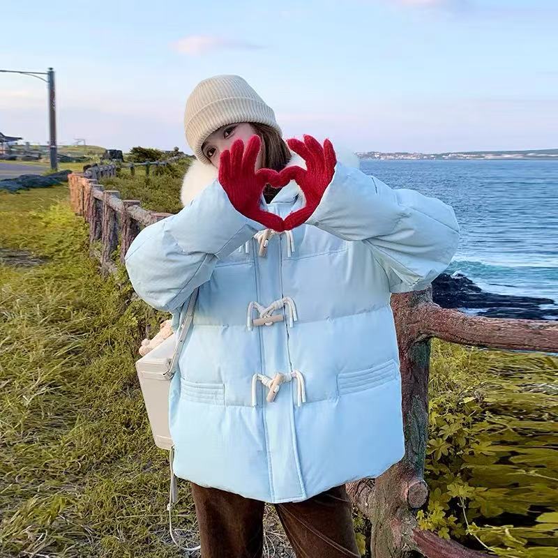 

Хлопковое пальто на пуговицах для женщин Зимнее Новое в корейском стиле Свободное хлопковое пальто Меховой воротник Утолщенная хлопковая куртка «Булочка» XL