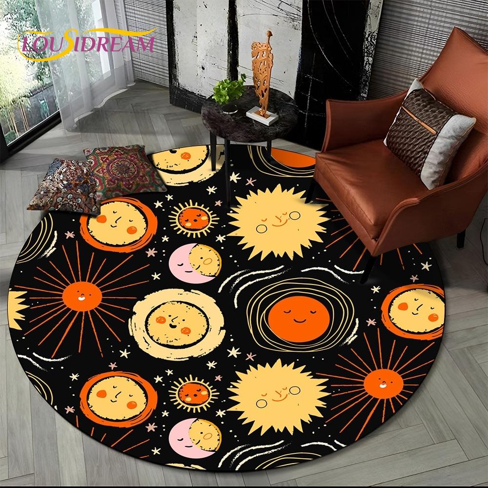 3D Mysteriou Sun Moon Tarot Mandala Magic Round Area Carpet Rug for Living Room Bedroom Kid Playroom Decor,Pet Area Rug Non-slip