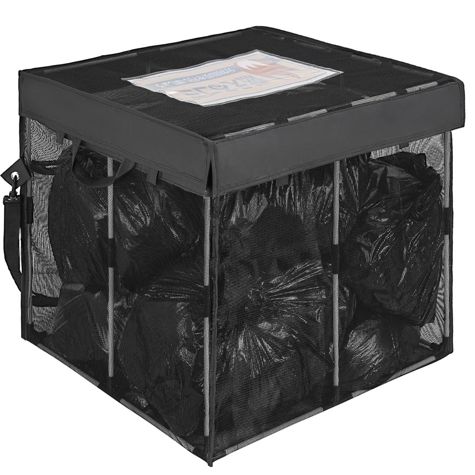 

TORIBIO Уличный мусорный ящик с сеткой для отпугивания ворон, идеально подходит для кемпинга и использования на открытом воздухе, сетка, крышка, чёрный