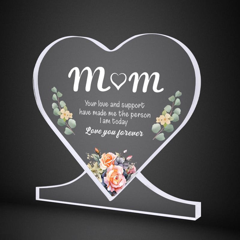 1set To Mom Mother's Day Birthday Love You Forever Artificial Green Vine Flowers Desk Acrylic Decorative Statue Plaque with Stand Gifts Sign