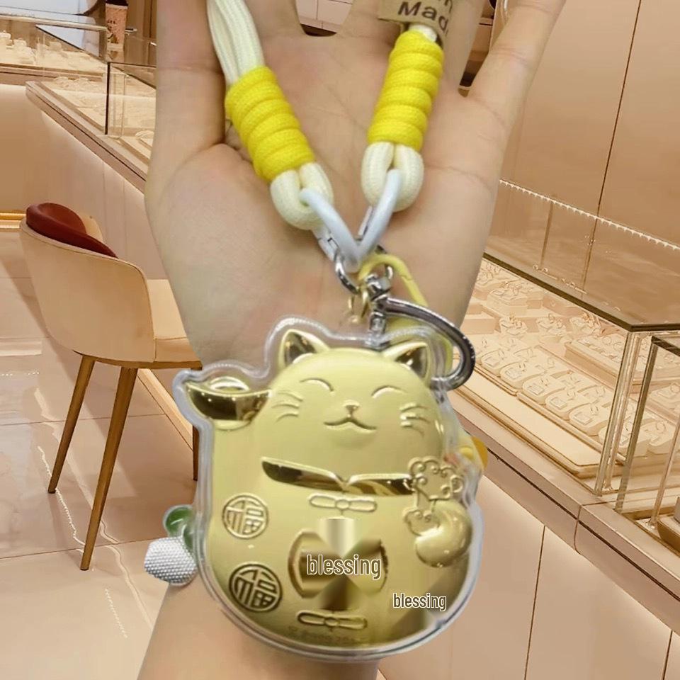 999 Pure Gold Lucky Cat & God of Wealth Hello Kitty Phone Charm Keychain Pendant Without Gold