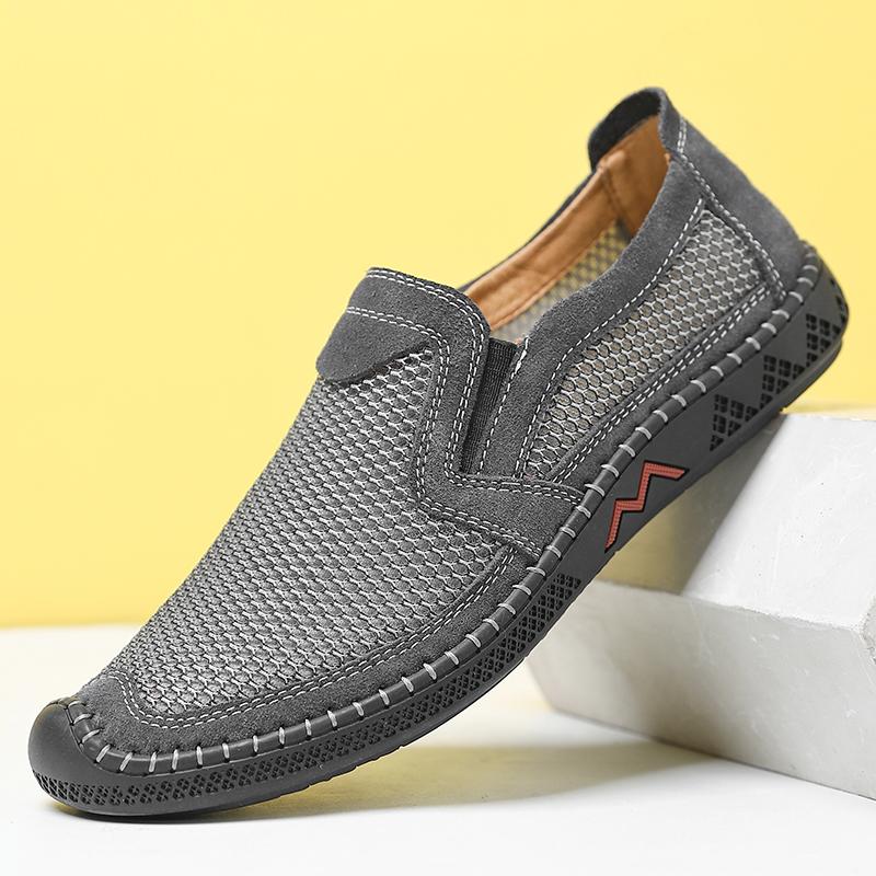

Мужские кроссовки ручной работы Слипоны Лоферы Дышащая сетка Повседневная обувь Мужские мокасины для вождения Лето 39 серый