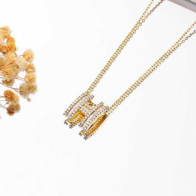 Chic Non-Fading Titanium Steel Necklace for Women with Unique Design and Sparkling Copper Pendant