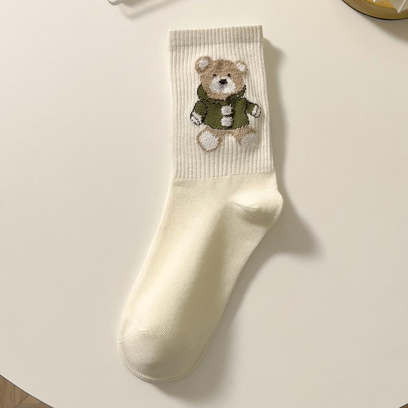 Filles en bas longs, Filles oursons mignons de dessin animé en automne et en hiver, Filles mi-mollet, Académie de filles, Chaussettes hautes en coton