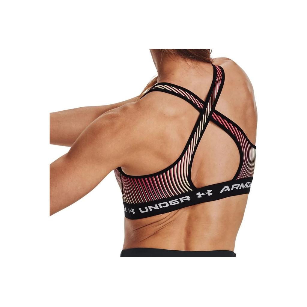 Under Armour Letter Print U-Shaped Striped Sports Bra Women Underwear Black 1361042-002