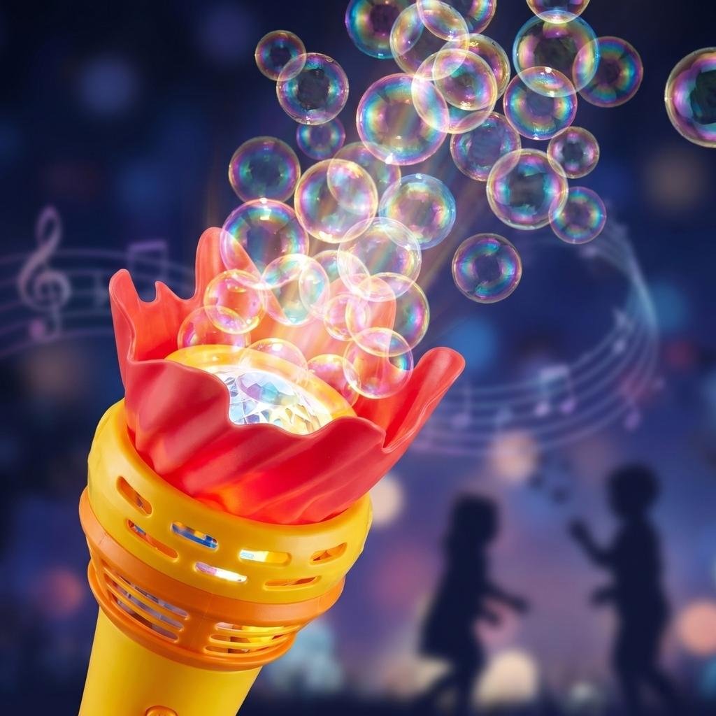 Outdoor Bubble Machine with Light-Up Pole Stand Adjustable Height Battery Operated Bubble Blower Toy for Kids Backyard Fun