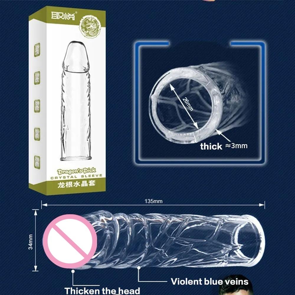 Verdicken Sie den Penis, vergrößern Sie die Hülle, wiederverwendbares Kondom, Penisverlängerung, Verzögerung der Ejakulation, Sexspielzeug für Männer, Intimartikel, 4 Arten