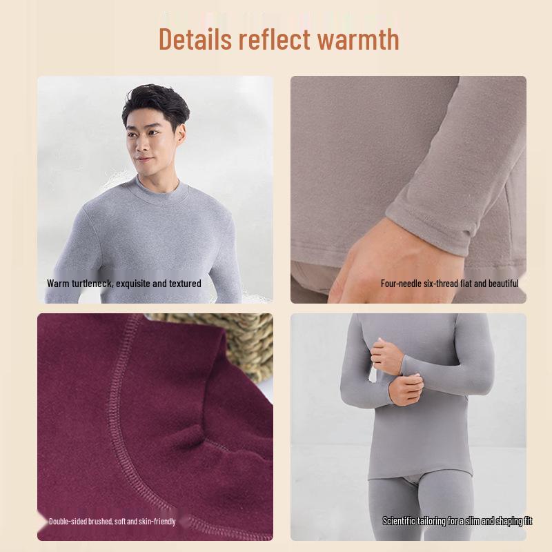 New Step Men's Fleece Lined Cotton Pajamas Set - Extra Thick Long Johns for Autumn