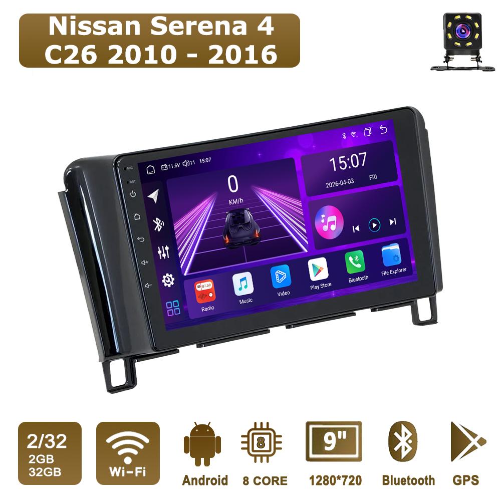 

Android Car-Play Car Radio For Nissan Serena 4 C26 2010 - 2016 Multimedia Player Head Unit Stereo GPS Navigation BT WIFI,8 CORE ,2+32GB чорний