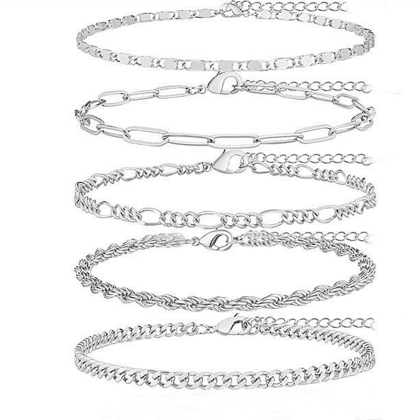 Trendy Multi-layer Sparkling Snake Bone Anklet Set